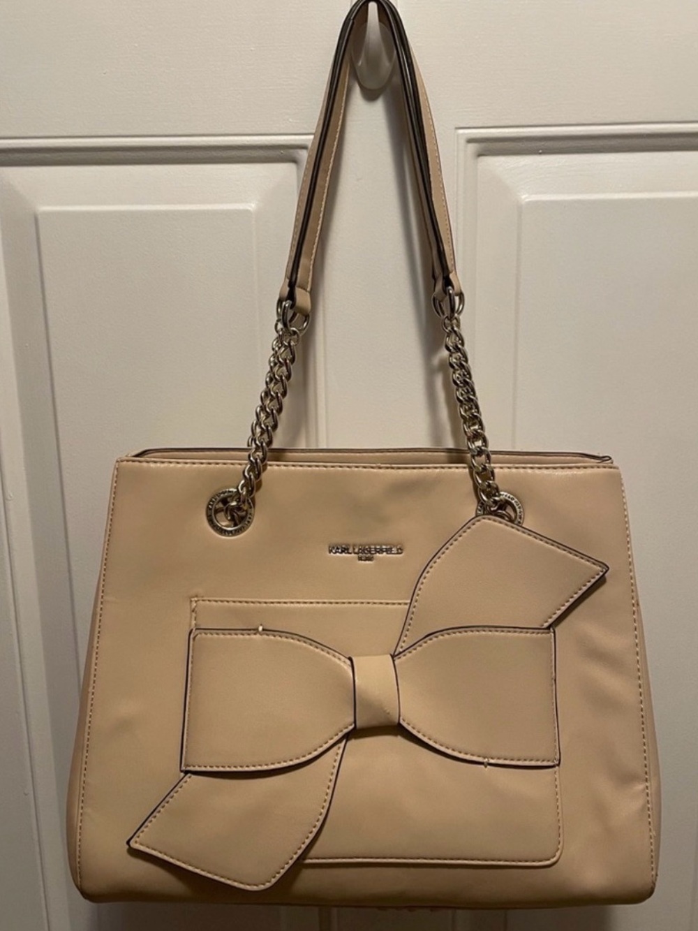 KARL LAGERFELD Blush Bow-Accent Chain Handle Tote